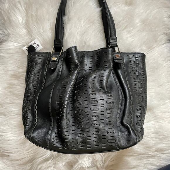 Tod's Laser Cut Flower Tote Shoulder Bag Small Lazer Perforated Black Leather - Picture 5 of 16